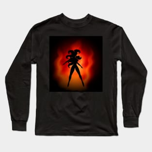 Female silhouette on Flame background Long Sleeve T-Shirt